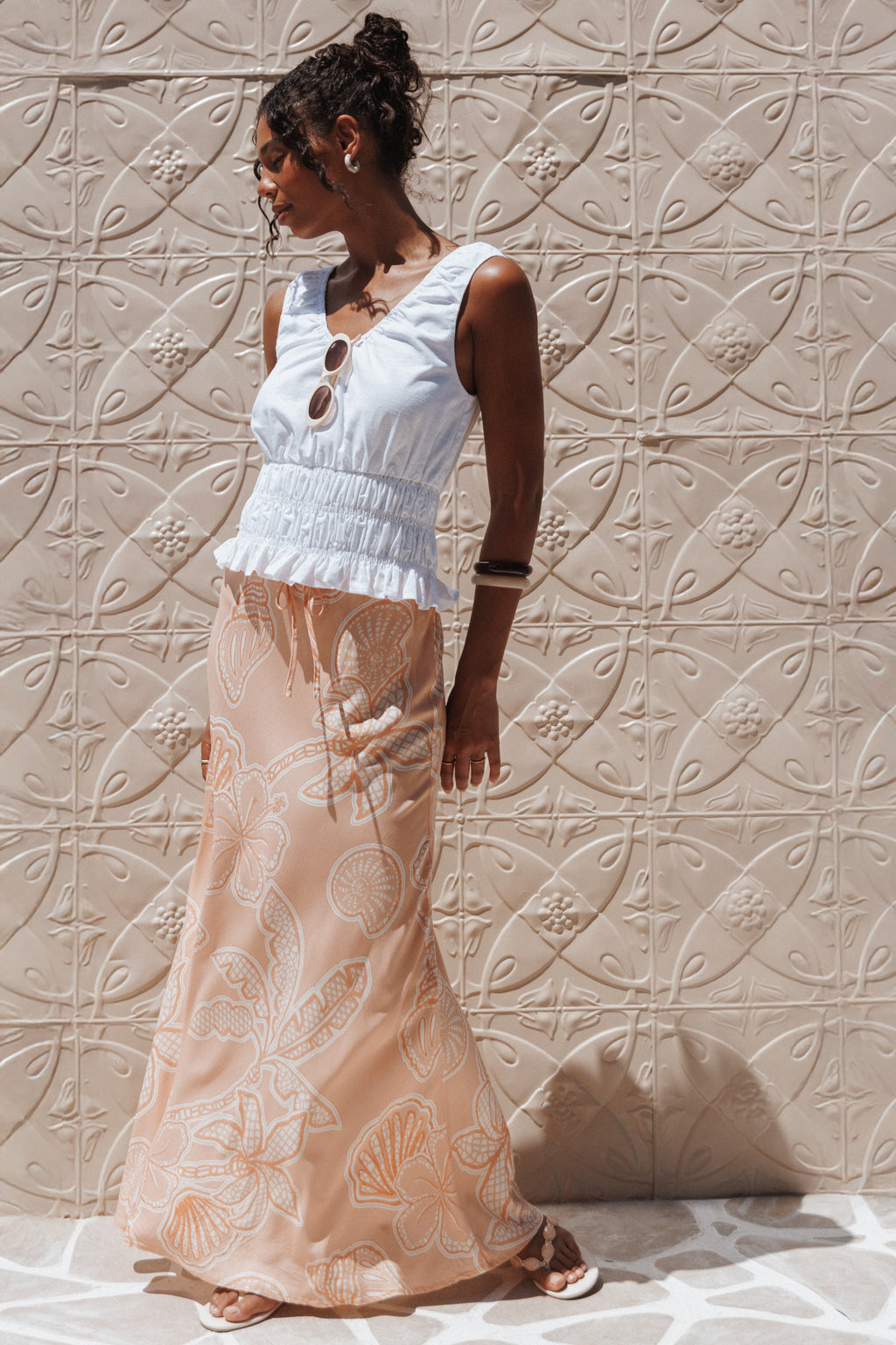 Lucilla Shirred Waist Top - White
