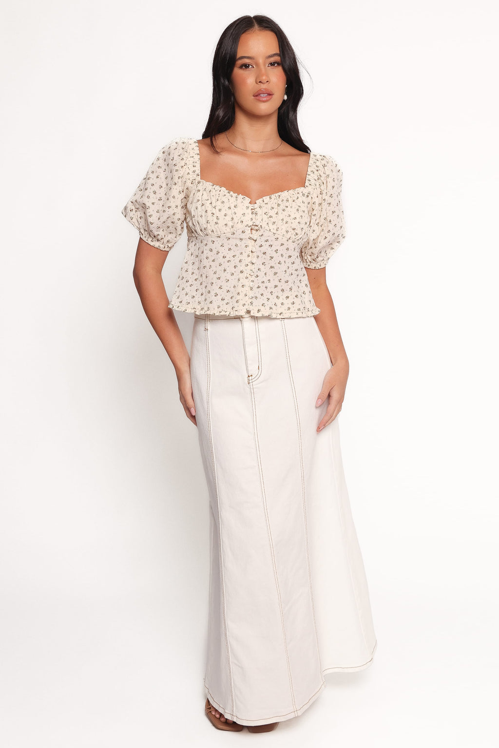 Maud Top - Cream Brown Floral
