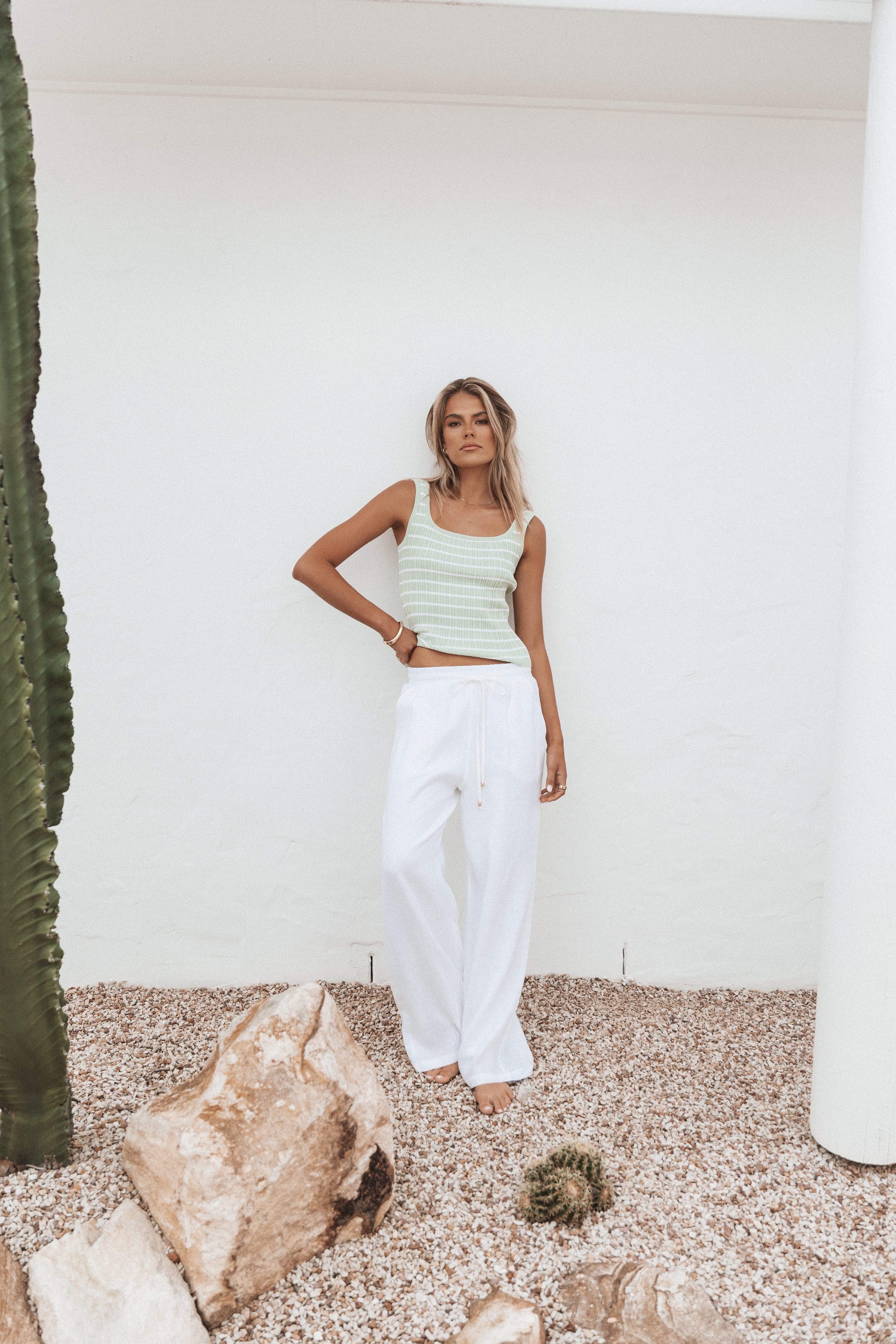 Milla Knit Top - Sage Stripe