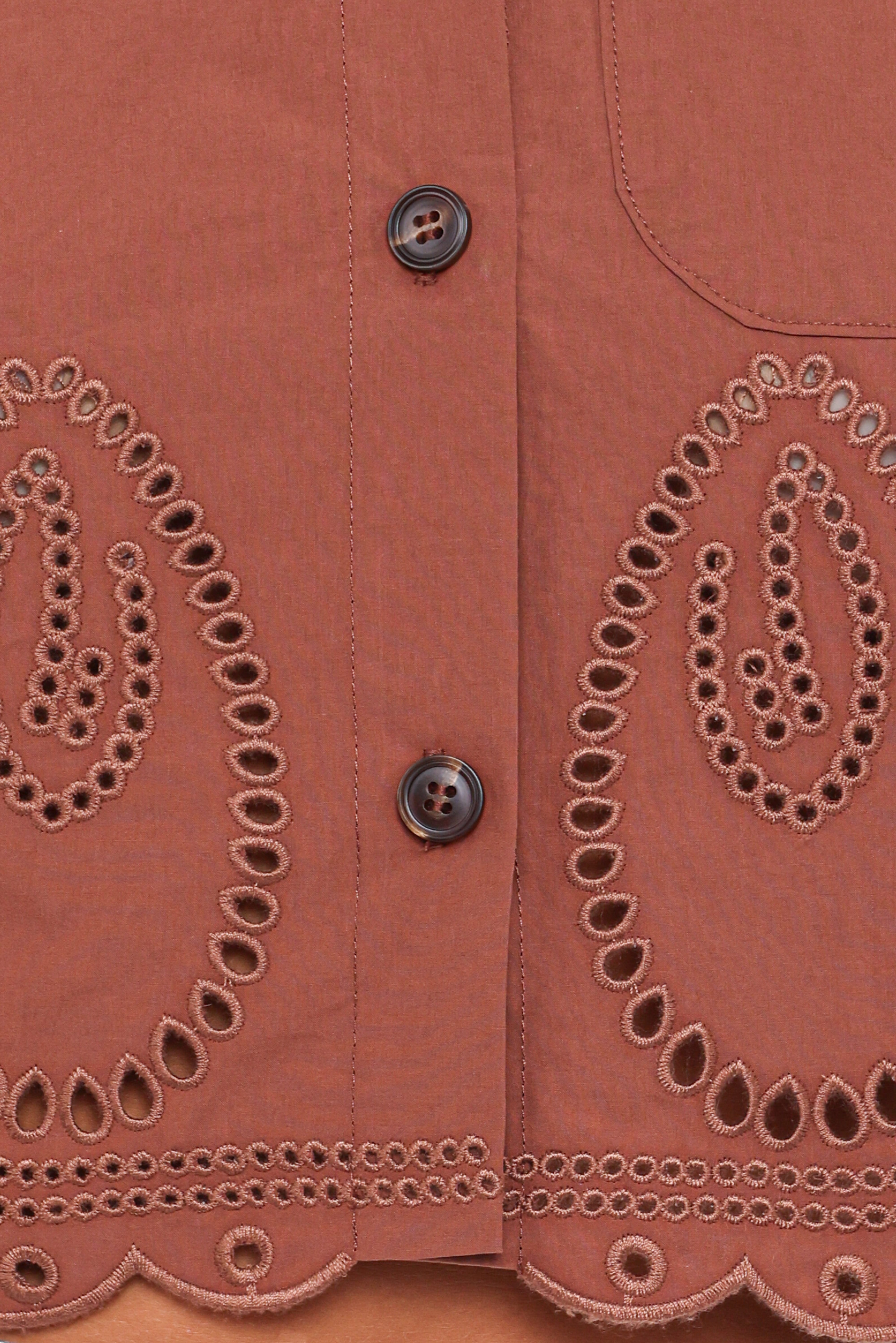 Williams Cropped Eyelet Button Up Shirt - Brown