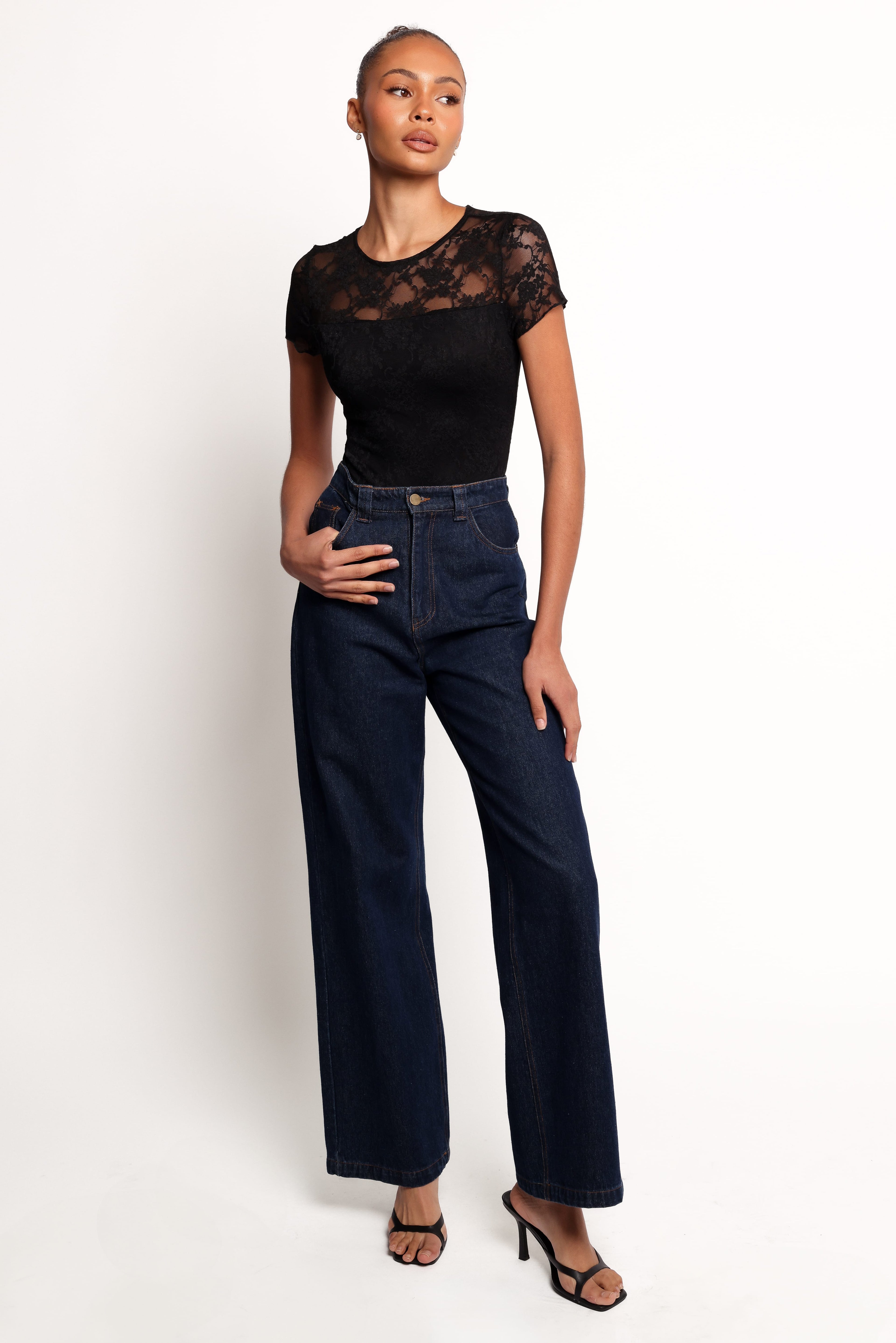 Ziva Lace Overlay Bodysuit - Black
